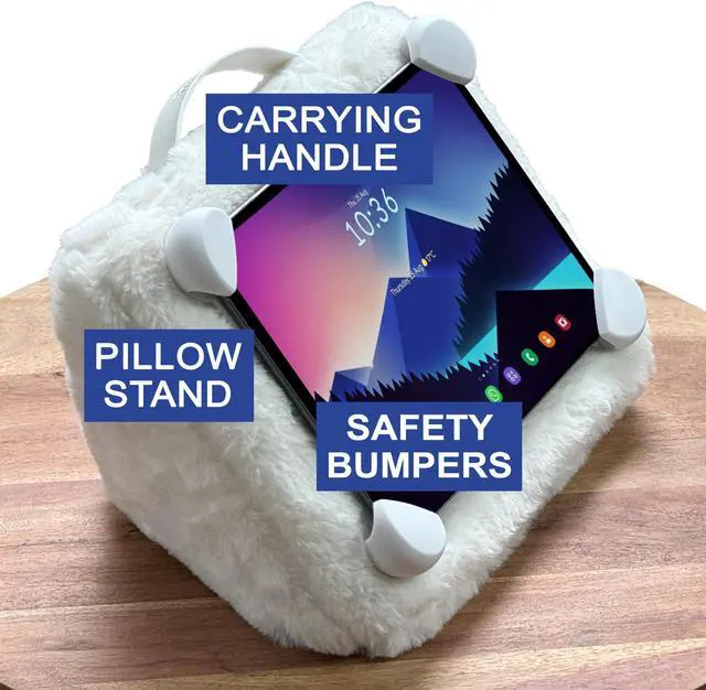 Main image of Safety Lounger Cozy iPad Pillow Stand & Tablet Holder for Family & Kids, Soft Lap Bed Stand, Strong Carrying Handle, Protective Corner Bumpers, Fits iPad All Generations, Samsung Galaxy, Kindle, etc.