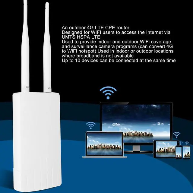 Alt view image 3 of 5 - Professional Outdoor 4G LTE CPE Router, 150Mbps Mobile Hotspot, 2pcs Detachable Antennas, Portable for Travel (US Plug)