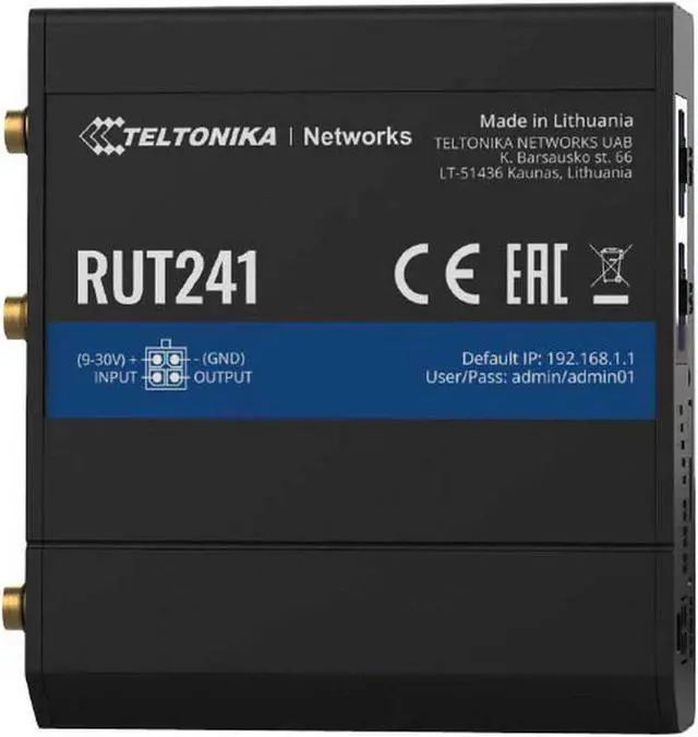Alt view image 5 of 5 - RUT241 (EU) 4G LTE Router Teltonika RUT241, Cellular, W126926282 (Teltonika RUT241, Cellular Network Router, Black, Aluminium, Plastic, DIN-Rail, Industrial, Gigabit)