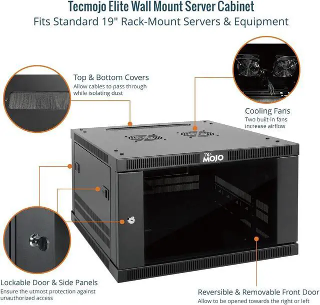 Alt view image 3 of 5 - Tecmojo 6U Wall Mount Rack Cabinet, Heavy-Duty 176 Lbs High Load Capacity, 19 Enclosed Server Network Rack with Glass Door, 23.6 Deep  Elite Collection