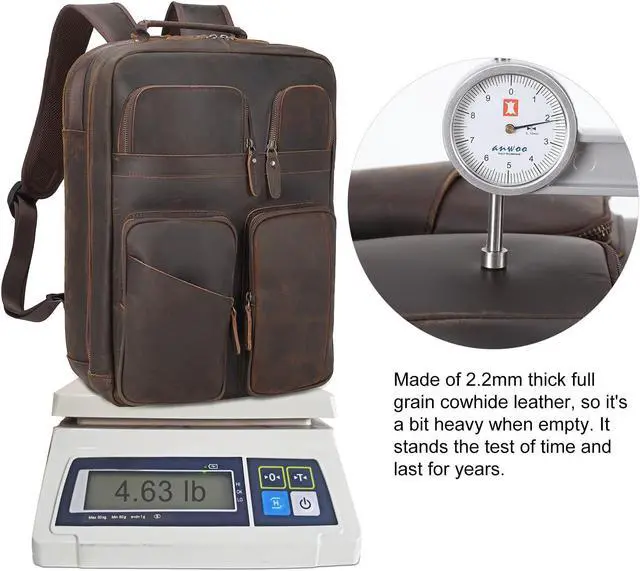 Alt view image 4 of 5 - TIDING 17.3" Full Grain Leather Laptop Backpack for Men Multi Pockets Casual Daypack Business Travel Rucksack