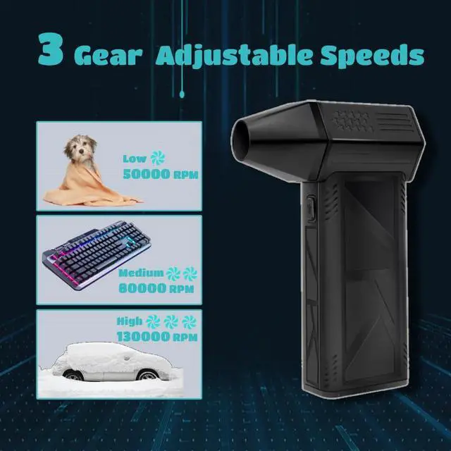 Alt view image 3 of 5 - Jet Dry Blower, Cordless Electric Air Duster with 13000 RPM High Speed, Rechargeable Portable Air Blower with 3 Adjustable Speeds for Electronics Cleaning, Car Drying, Home Use