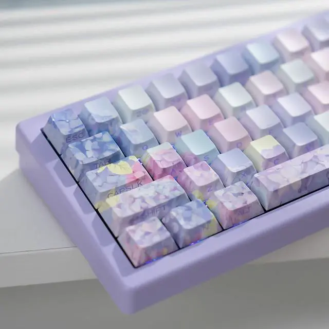 Main image of TIMSEKER 130 Keys Cherry Profile Shine Through Purple Keycaps Set, Custom Side Print PBT Keycaps, Backlit Five Side Dye Sub Keycaps for Cherry Mx Switches ANSI/ISO Mechanical Gaming Keyboard