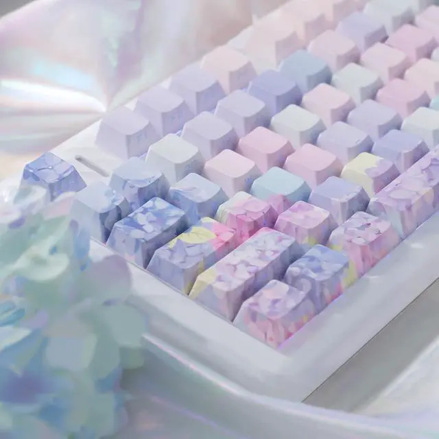 Alt view image 2 of 5 - TIMSEKER 130 Keys Cherry Profile Shine Through Purple Keycaps Set, Custom Side Print PBT Keycaps, Backlit Five Side Dye Sub Keycaps for Cherry Mx Switches ANSI/ISO Mechanical Gaming Keyboard
