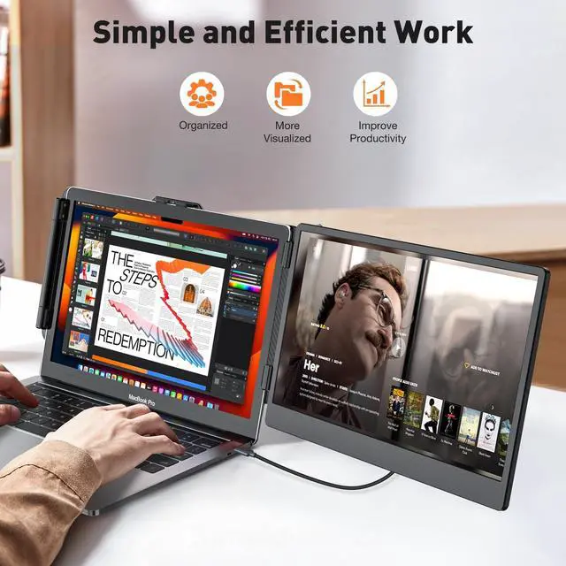 Alt view image 2 of 5 - TJICHIHEAT Portable Screen Extender - Dual Monitor S1 No Driver 14 Inch 1080P FHD IPS Plug and Play for Laptop 13.3-17" Compatible With MacBook Windows Linux