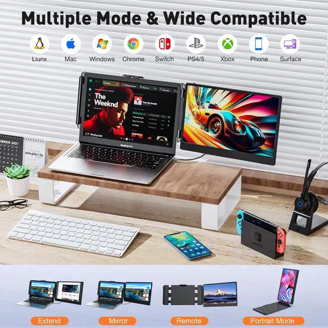 Alt view image 3 of 5 - TJICHIHEAT Portable Screen Extender - Dual Monitor S1 No Driver 14 Inch 1080P FHD IPS Plug and Play for Laptop 13.3-17" Compatible With MacBook Windows Linux