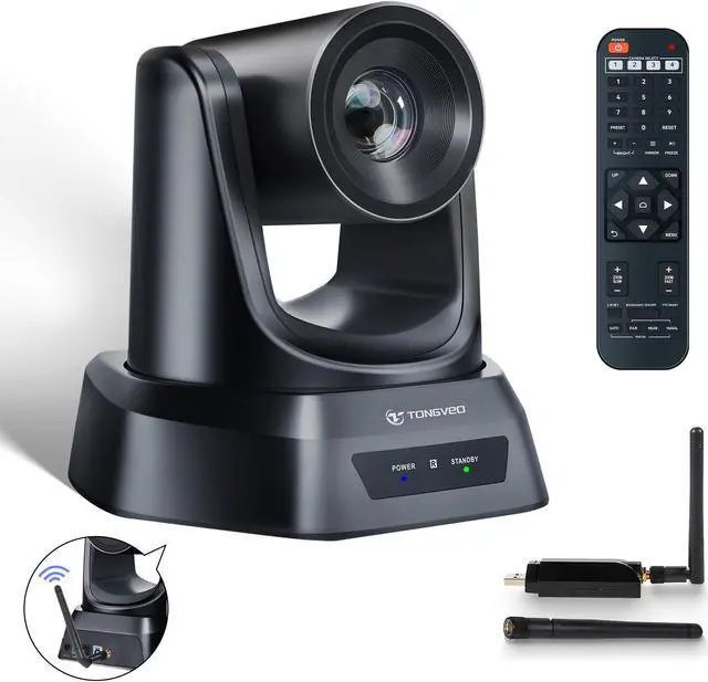 Main image of TONGVEO Wireless Conference Room Webcam, Church Live Streaming 10X USB 1080P 60fps PTZ Camera for Worship Services Online Conference, Works with Zoom, Skype OBS