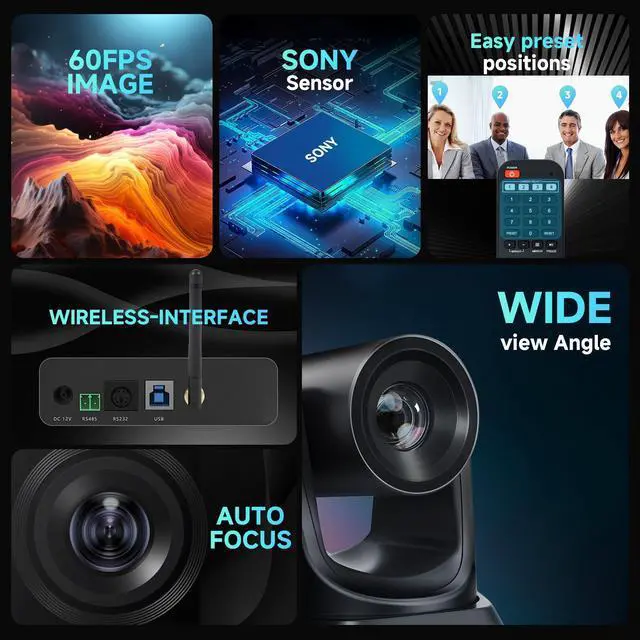 Alt view image 3 of 5 - TONGVEO Wireless Conference Room Webcam, Church Live Streaming 10X USB 1080P 60fps PTZ Camera for Worship Services Online Conference, Works with Zoom, Skype OBS