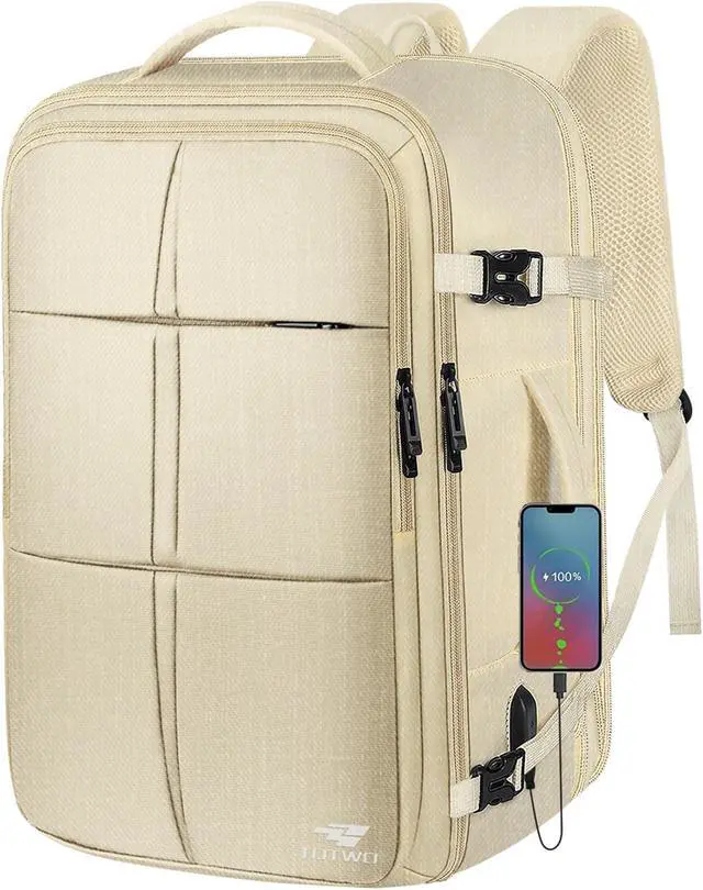 Main image of Travel Backpack, Carry On Backpack for Men Women, 55L Extra Large Bag Waterproof Business Luggage Casual Bag Fits 18.4 Inch Laptops with USB Charging Port, Travelers Gift, Beige
