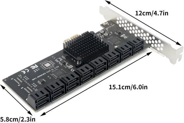 Alt view image 4 of 5 - PCIe x1 to 16-Port SATA 3.0 Expansion Card for Desktop PC, HDD/SSD Controller Adapter, Plug-and-Play with 19-inch Splitter Cables
