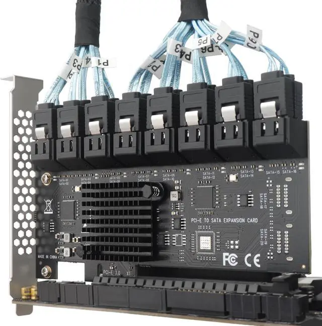 Alt view image 5 of 5 - PCIe x1 to 16-Port SATA 3.0 Expansion Card for Desktop PC, HDD/SSD Controller Adapter, Plug-and-Play with 19-inch Splitter Cables