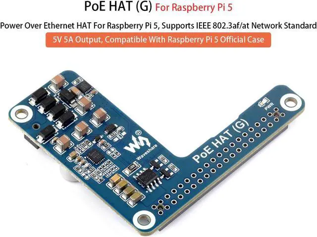 Alt view image 2 of 5 - PoE HAT for Raspberry Pi 5/Compute Module 5 - Power Over Ethernet, 5V 5A 25W, IEEE 802.3af/at-Compliant Network Standard - Comes With Official Case