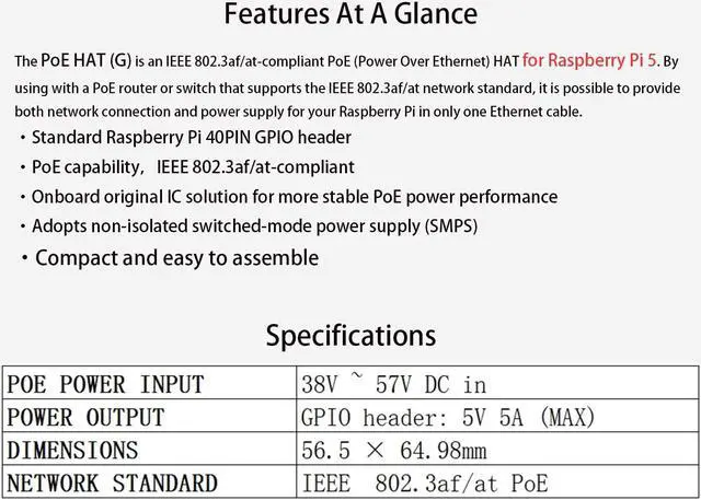 Alt view image 4 of 5 - PoE HAT for Raspberry Pi 5/Compute Module 5 - Power Over Ethernet, 5V 5A 25W, IEEE 802.3af/at-Compliant Network Standard - Comes With Official Case