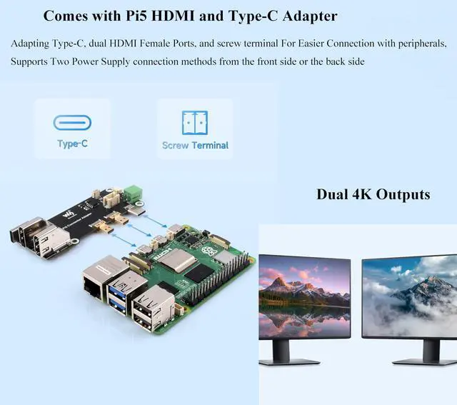 Alt view image 5 of 5 - M.2 NVME PCIE Case for Raspberry Pi 5, with Dual HDMI Ports, Support Dual 4K Video Output, Aluminum Alloy Case with PCIe to M.2 Board, Support PCIe Extending to M.2 Interface/Booting Pi5 from NVME SSD