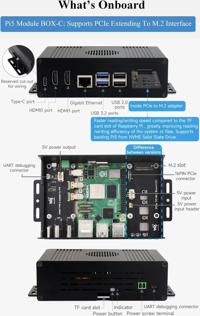 Alt view image 4 of 5 - M.2 NVME PCIE Case for Raspberry Pi 5, with Dual HDMI Ports, Support Dual 4K Video Output, Aluminum Alloy Case with PCIe to M.2 Board, Support PCIe Extending to M.2 Interface/Booting Pi5 from NVME SSD