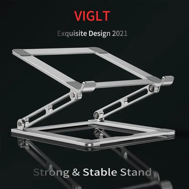 Alt view image 2 of 5 - VIGLT Laptop Stand for Desk, Adjustable Laptop Stand Holder Portable Laptop Riser with Multi-Angle Height Adjustable Computer Stand for MacBook Air/Pro and More Notebooks 10-17.3"-Silver