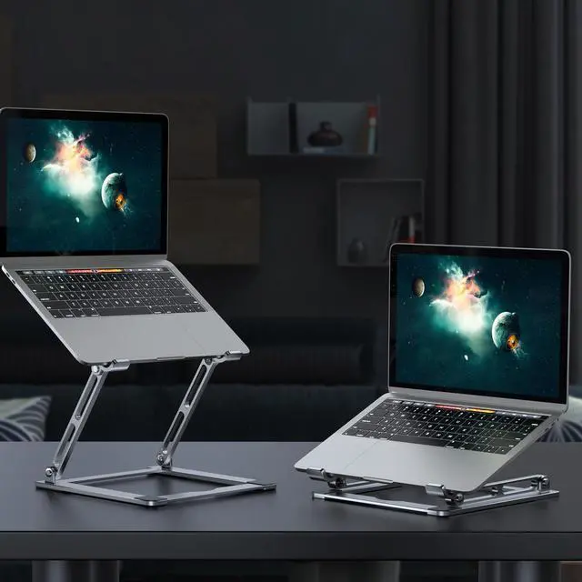 Alt view image 5 of 5 - VIGLT Laptop Stand for Desk, Adjustable Laptop Stand Holder Portable Laptop Riser with Multi-Angle Height Adjustable Computer Stand for MacBook Air/Pro and More Notebooks 10-17.3"-Silver