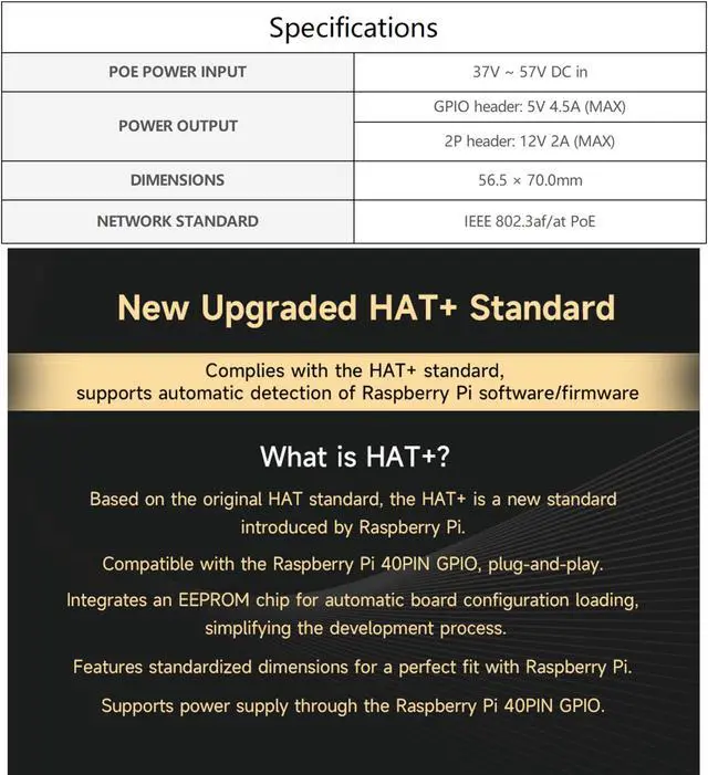 Alt view image 3 of 5 - PCIe to M.2 Adapter with PoE Function Compatible with Raspberry Pi 5, Pi 5 POE HAT M.2-M-Key HAT+ Supports NVMe Protocol M.2 SSD 2230/2242, IEEE 802.3af/at Network Standard with Metal Heatsink
