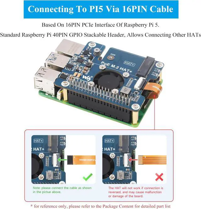 Alt view image 5 of 5 - PCIe to M.2 Adapter with PoE Function Compatible with Raspberry Pi 5, Pi 5 POE HAT M.2-M-Key HAT+ Supports NVMe Protocol M.2 SSD 2230/2242, IEEE 802.3af/at Network Standard with Metal Heatsink