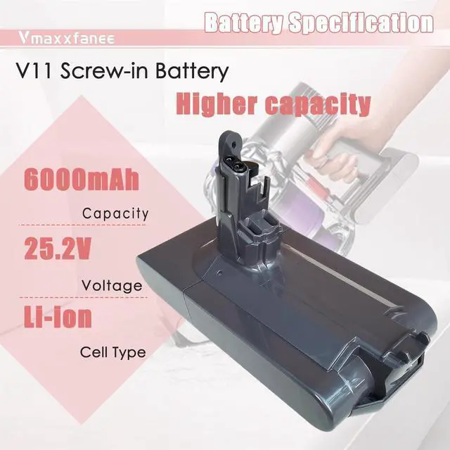 Alt view image 2 of 5 - Upgraded SV14 V11 Screw-in Battery Replacement[(Not for Click-in Type)]  25.2V 6.0Ah Compatible with V11 Absolute,V11 Complete,V11 Motorhead,V11 Fluffy Series Handheld Cordless Stick Vacuum Cleaner