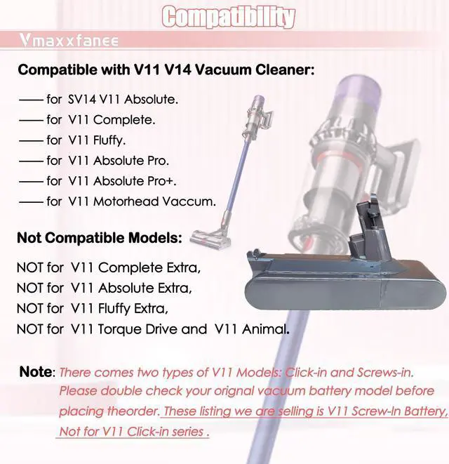 Alt view image 5 of 5 - Upgraded SV14 V11 Screw-in Battery Replacement[(Not for Click-in Type)]  25.2V 6.0Ah Compatible with V11 Absolute,V11 Complete,V11 Motorhead,V11 Fluffy Series Handheld Cordless Stick Vacuum Cleaner