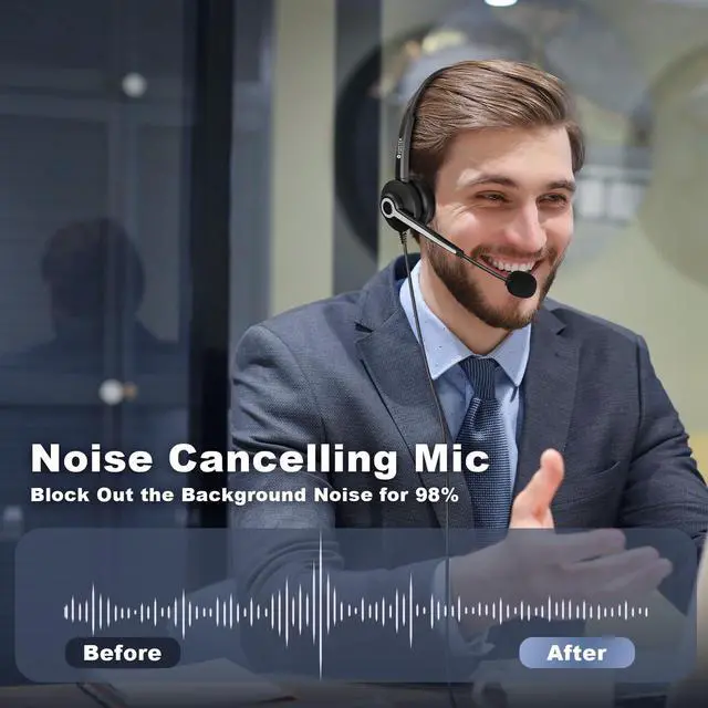Alt view image 3 of 5 - Voistek USB Headset with Microphone, Wired Headset for Laptop/PC with Noise Cancelling Mic, Single Ear Headphones with in-Line Volume Control for Work, Office, Teams, Zoom, Skype, Online Class
