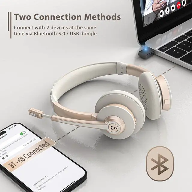 Alt view image 4 of 5 - Wireless Headset, Bluetooth Headset with Microphone, AI Noise Canceling Mic & USB Dongle, Wireless Headphones with Mic Mute & Charging Base for Work from Home/Office/Call Center/PC/Laptop/Zoom