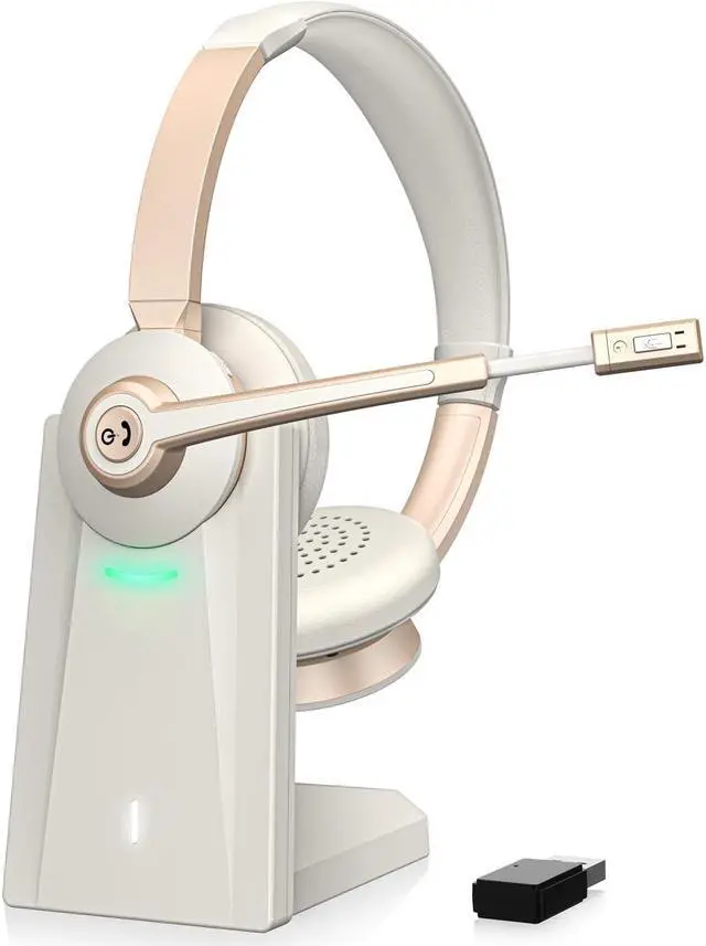 Main image of Wireless Headset, Bluetooth Headset with Microphone, AI Noise Canceling Mic & USB Dongle, Wireless Headphones with Mic Mute & Charging Base for Work from Home/Office/Call Center/PC/Laptop/Zoom