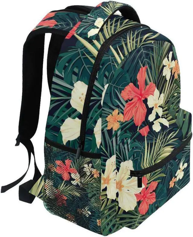 Alt view image 2 of 5 - Wamika Tropical Banana Palm Leaf Backpack for Girls Kids Summer Hibiscus Flowers School Book Bag Casual Extra Durable Waterproof Student Laptop Backpacks Lightweight Travel Sports Day Packs