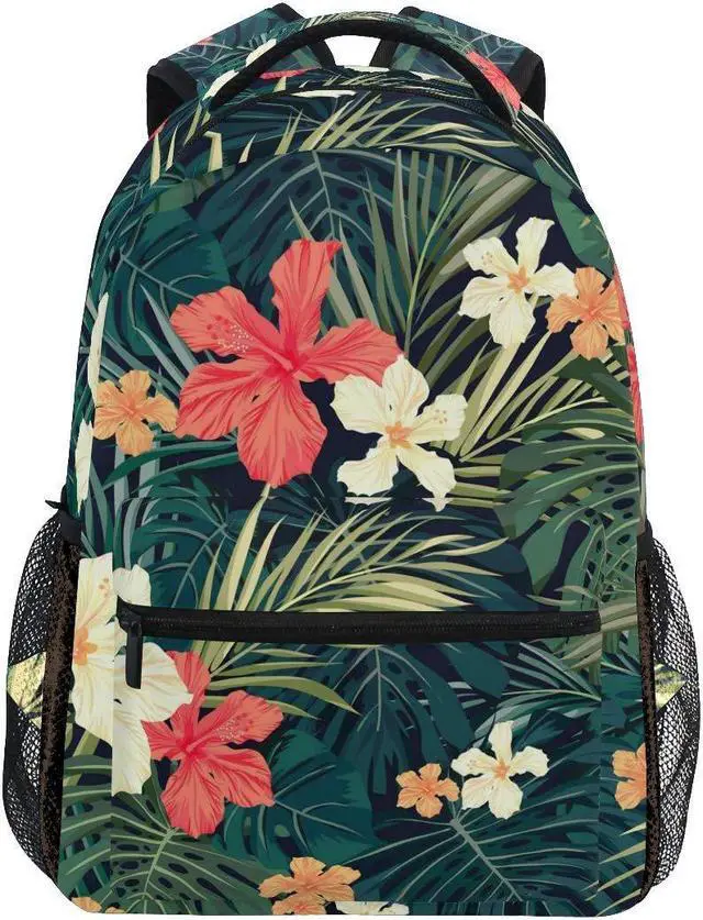 Main image of Wamika Tropical Banana Palm Leaf Backpack for Girls Kids Summer Hibiscus Flowers School Book Bag Casual Extra Durable Waterproof Student Laptop Backpacks Lightweight Travel Sports Day Packs