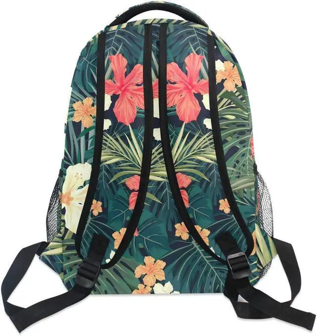 Alt view image 5 of 5 - Wamika Tropical Banana Palm Leaf Backpack for Girls Kids Summer Hibiscus Flowers School Book Bag Casual Extra Durable Waterproof Student Laptop Backpacks Lightweight Travel Sports Day Packs