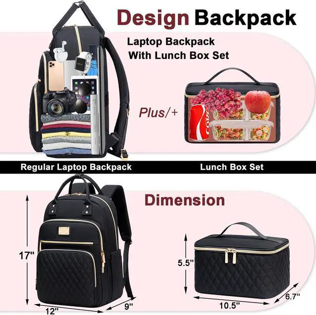 Alt view image 4 of 5 - Weitars Lunch Backpack for Women,15.6 Inch Laptop Backpacks Travel Backpack for Women,Work Back pack,Teacher Nurse Back pack Insulated Lunchbox Backpacks