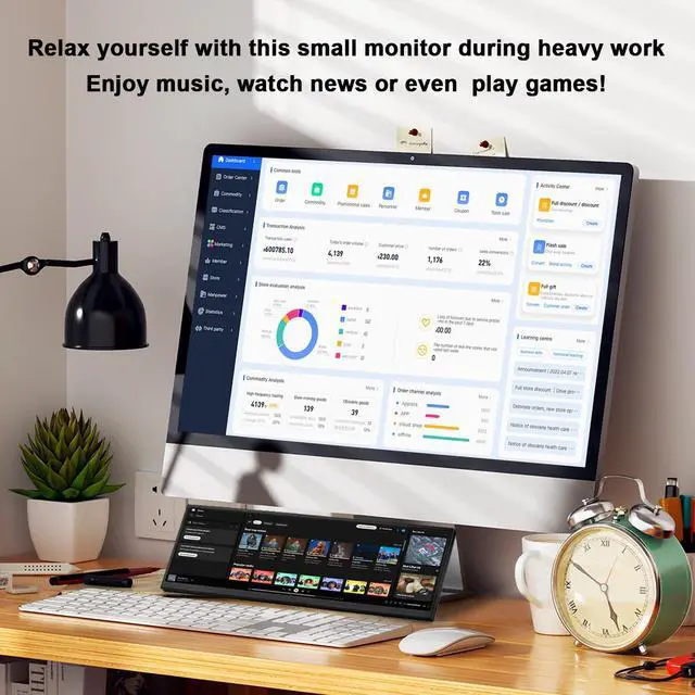 Alt view image 5 of 5 - wisecoco 14.5 Inch Touchscreen Monitor 2K 2560x720 Bar IPS Display DIY Kits Secondary Screen HDMI Type-C Input Build-in Speakers PC Case CPU GPU RAM Temperature Speed Monitoring