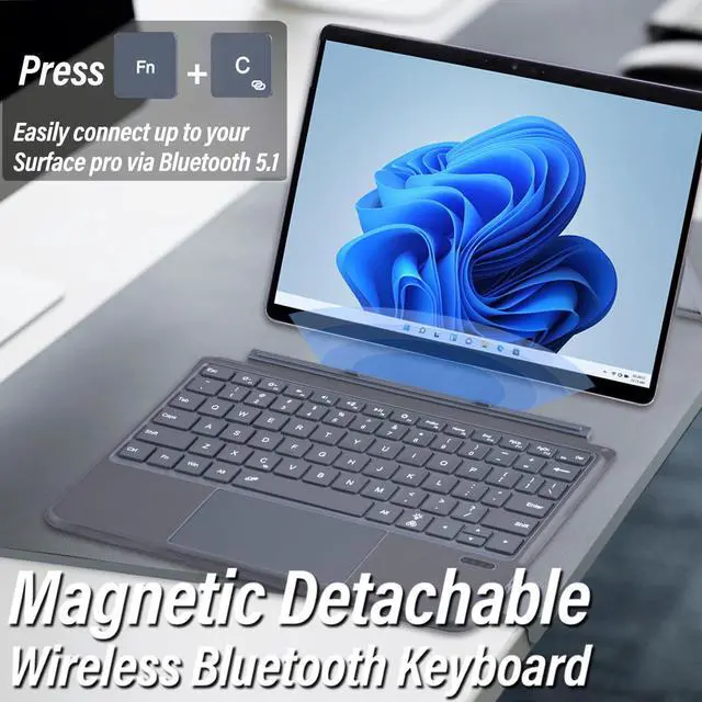 Alt view image 3 of 5 - Backlit Keyboard for Surface Go 4/3/2/1, 7 Colors Font Backlight Detachable Wireless Type Cover Keyboard with Trackpad Compatible with Microsoft Surface Go 4 2023 / Go 3 2021 / Go 2 2020 / Go 2018