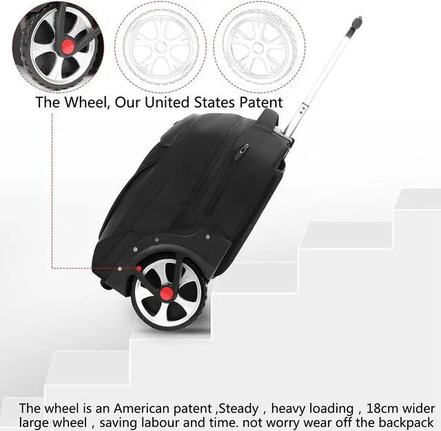 Alt view image 3 of 5 - Rolling ,Waterproof Backpack with Wheels for Business, College Student and Travel Commuter, Carry on Backpack with Laptop Compartment, Fit 17 Inch Laptop, Wheeled Backpack for Adults