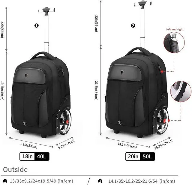 Alt view image 2 of 5 - Rolling ,Waterproof Backpack with Wheels for Business, College Student and Travel Commuter, Carry on Backpack with Laptop Compartment, Fit 17 Inch Laptop, Wheeled Backpack for Adults