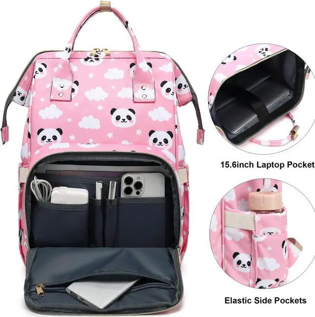 Alt view image 2 of 5 - Yusudan Panda Laptop Backpack for Womens Girls, College Backpacks School Bag Bookbag 15.6 Inch Computer Backpack (Pink)
