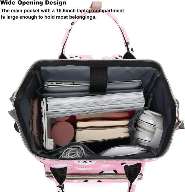 Alt view image 3 of 5 - Yusudan Panda Laptop Backpack for Womens Girls, College Backpacks School Bag Bookbag 15.6 Inch Computer Backpack (Pink)