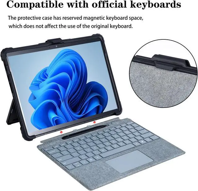 Alt view image 4 of 5 - ZEERSIDEND for Microsoft Surface Pro11 Pro10 Pro9 Tablet Protective Case 13 inches 2024/2022, Thicken and Rugged Cover with Stand Case, Compatible Keyboard Cover, Including Hand Strap Shoulder,Black