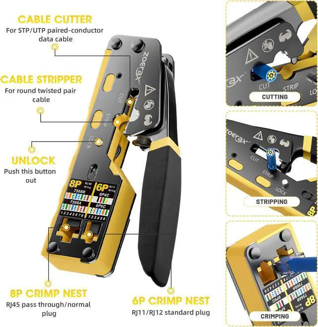 Alt view image 4 of 5 - ZOERAX 200-Pack RJ45 Cat6 Pass Through Connector and RJ45 Crimp Tool