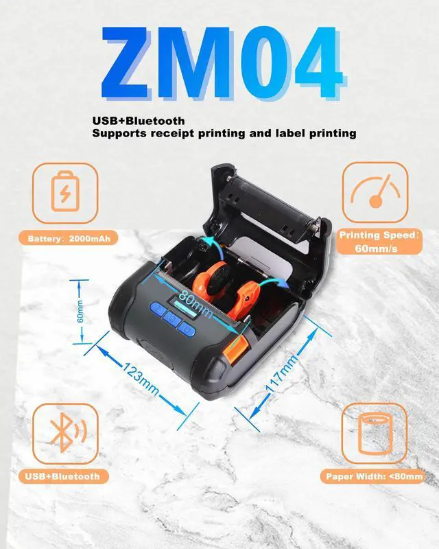 Alt view image 5 of 5 - ZM04 Label Maker, Bluetooth Thermal Receipt Printer & Label Printer Two-In-One 58mm/80mm,Mini Wireless POS Thermal Printer Compatible With Android & IOS For Office,Home,and Business Use,NO WIFI