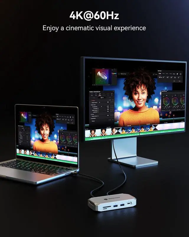 Alt view image 4 of 5 - Yottamaster MJ10 1TB External SSD with 10 Ports Extension, USB C Hub with 1TB M.2 NVMe SSD, Up to 1000MB/s, USB C HUB Adapter 10Gbps Support 4K@60Hz HDMI, 100W PD, SD/TF Card Reader, Ethernet