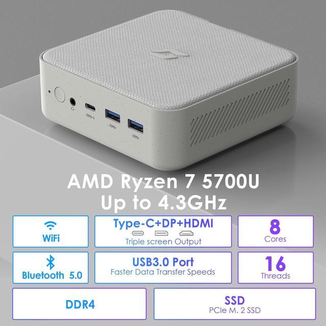 Alt view image 2 of 5 - CyberGeek Mini Computers AMD Ryzen 7 5700u (8C/16T,up to 4.3 GHz), Mini Gaming PC 32GB DDR4 RAM 2TB PCIe SSD, Small PC Supports 4K@60Hz/Triple Display/WiFi/BT5.0/HDMI+DP+Type C/VESA Office/Home/School