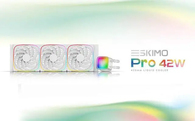 Alt view image 2 of 5 - Geometric Future Eskimo Pro - 420mm AIO CPU Liquid Water Cooler- RGB PWM Squama 2503W 140mm Fan x 3- Fit Intel® LGA 1700, AMD®AM5 - White- (GEO-EP-42W)