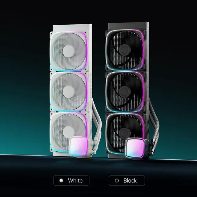 Alt view image 4 of 5 - Geometric Future Eskimo Pro - 420mm AIO CPU Liquid Water Cooler- RGB PWM Squama 2503W 140mm Fan x 3- Fit Intel® LGA 1700, AMD®AM5 - White- (GEO-EP-42W)
