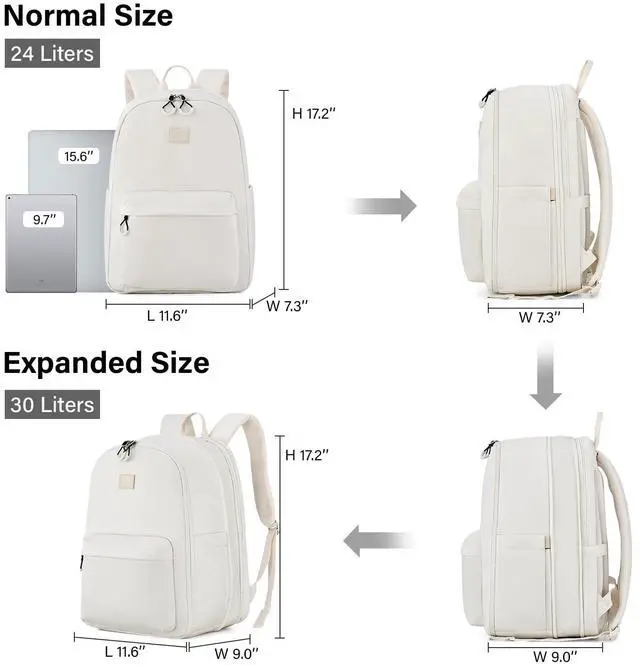 Alt view image 2 of 5 - Hanke 18 Inch Expandable Travel Backpack for Women, Personal Item Backpack Work Backpack Woman Men Casual Daypack Backpacks Carry On Bag Backpacks for Airline Approved(Off White)