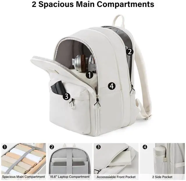 Alt view image 3 of 5 - Hanke 18 Inch Expandable Travel Backpack for Women, Personal Item Backpack Work Backpack Woman Men Casual Daypack Backpacks Carry On Bag Backpacks for Airline Approved(Off White)