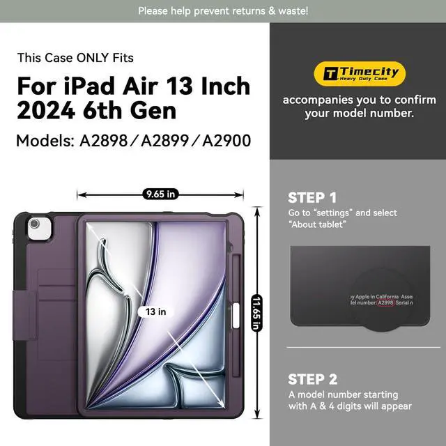 Alt view image 2 of 5 - Timecity for iPad Air 13 Inch Case M3 2025/ M2 2024, Strong Magnetic with 6 Angle Stand, Auto Sleep/Wake, Upgrade PU Leather Cover for iPad Air 13 2024, Purple