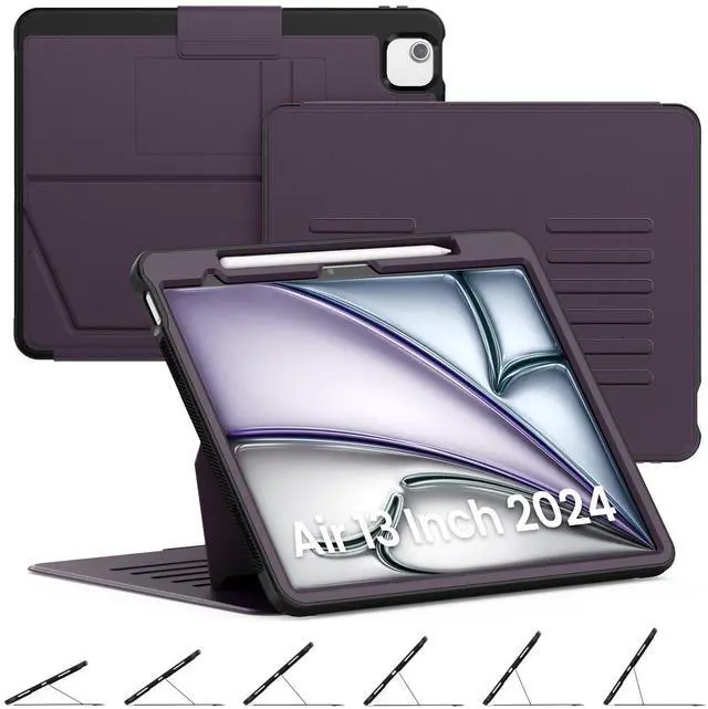 Main image of Timecity for iPad Air 13 Inch Case M3 2025/ M2 2024, Strong Magnetic with 6 Angle Stand, Auto Sleep/Wake, Upgrade PU Leather Cover for iPad Air 13 2024, Purple