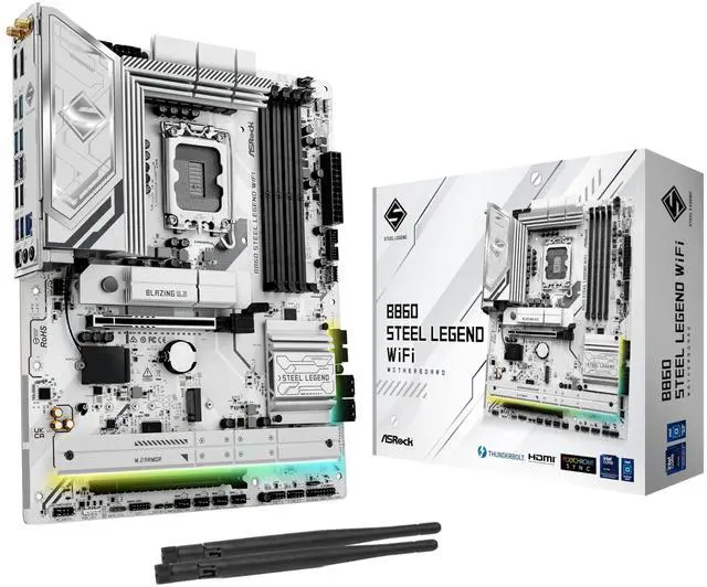 Main image of ASRock B860 Steel Legend WiFi 6E LGA1851 Intel Core Ultra (Series 2) DDR5 8666+ (OC) MHz 256GB M.2 ATX Motherboard Thunderbolt SATA3 6.0 Gb/s PCIe 5.0 2.5G LAN HDMI DisplayPort BIOS Flashback
